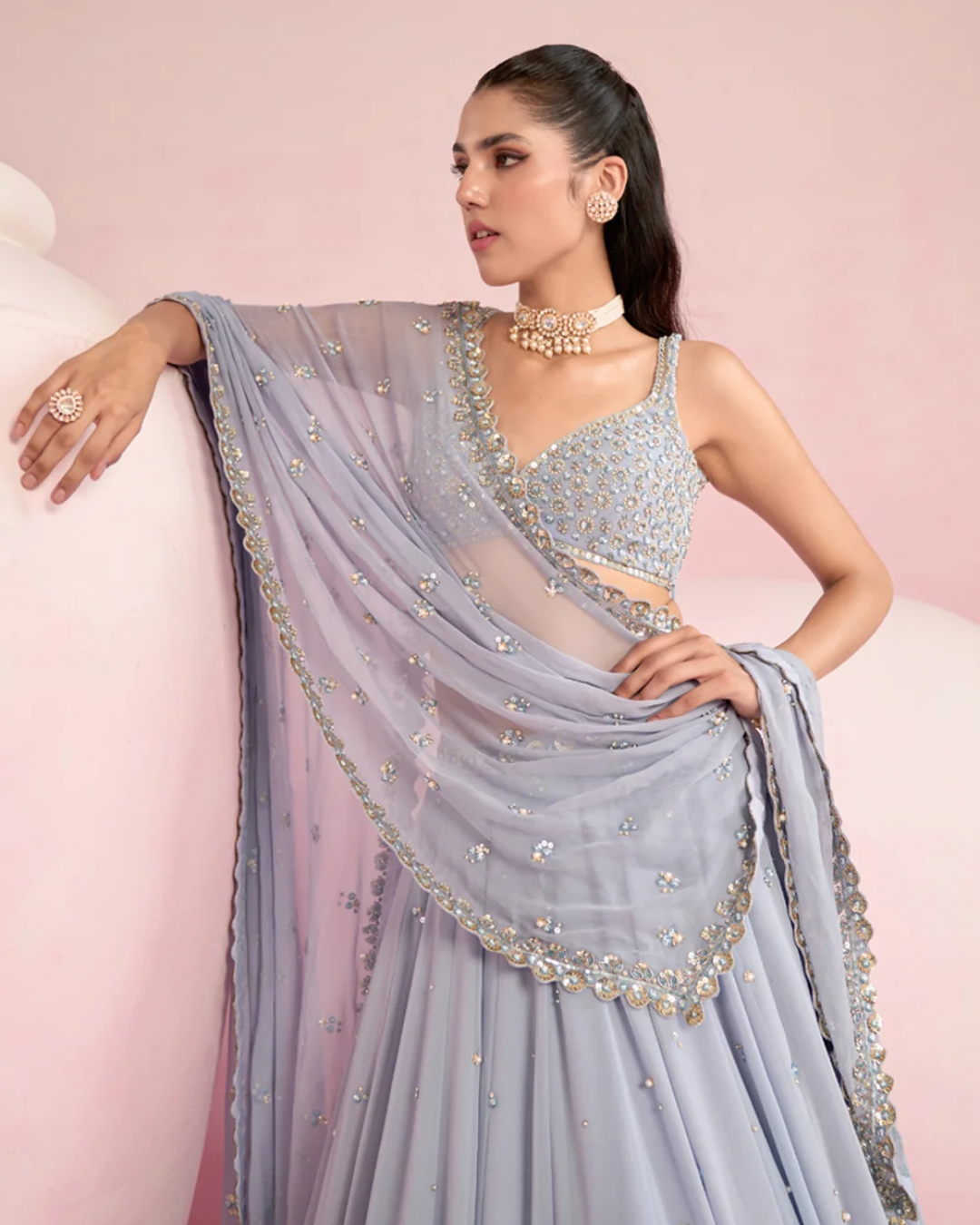 Prevasu - Blue Lehenga Set From Solene