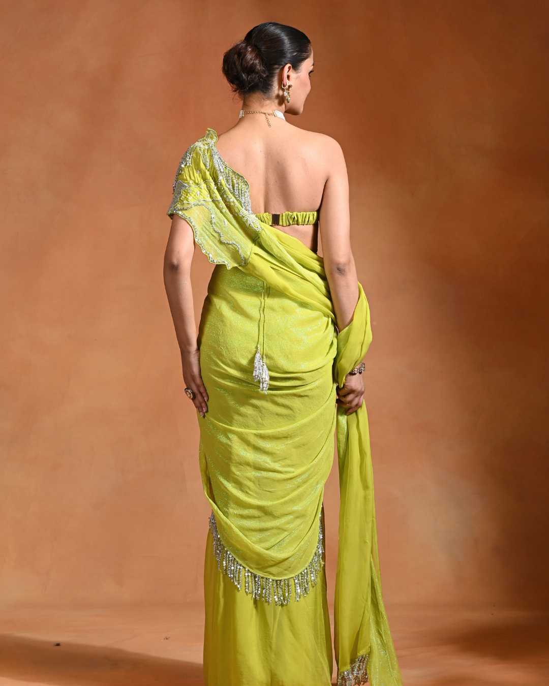 Rishi and Vibhuti - Lime Mirage Saree From Ek Main Aur Ek Tu