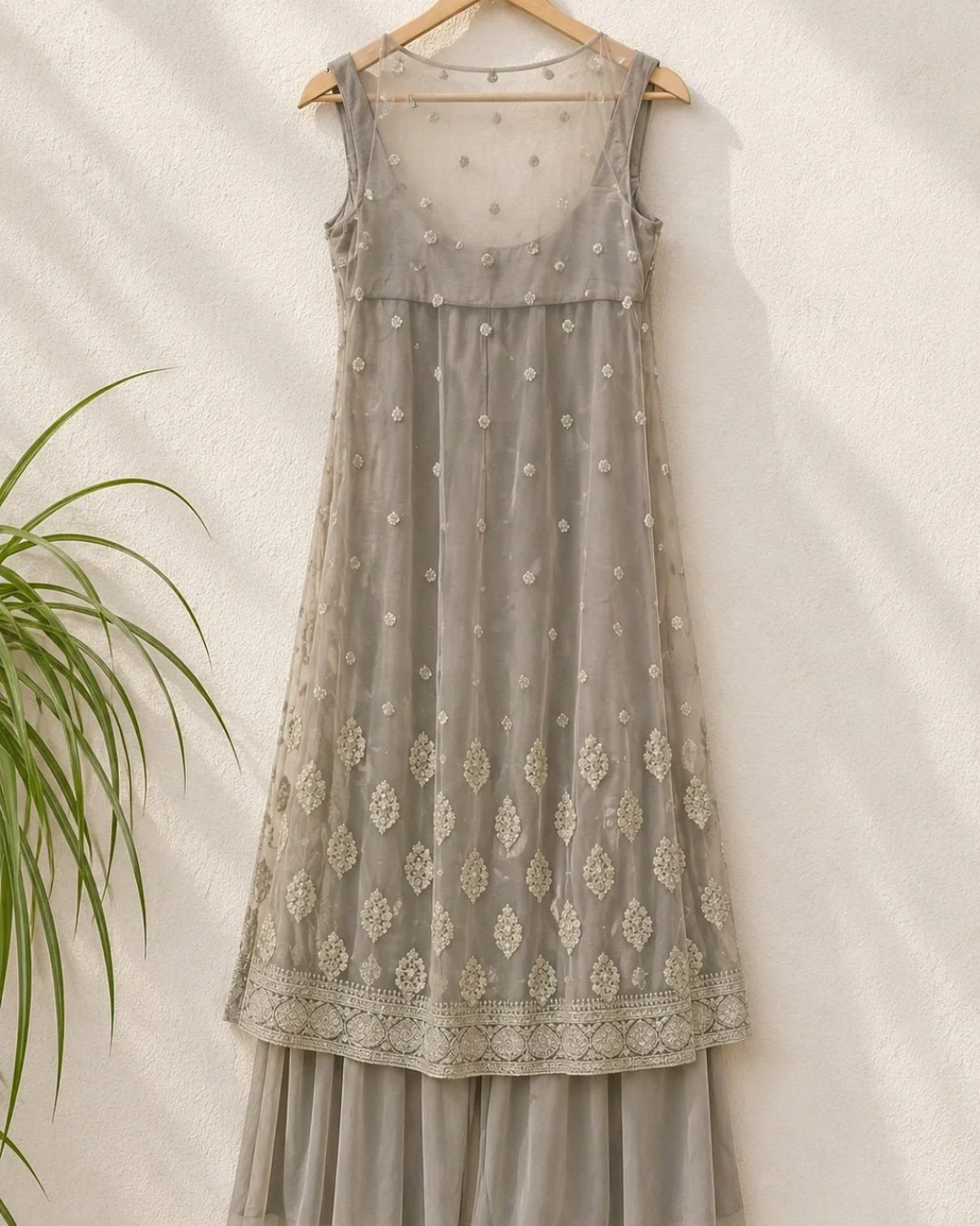 Anisha Shetty - Slate Grey Kurta Lehenga Set