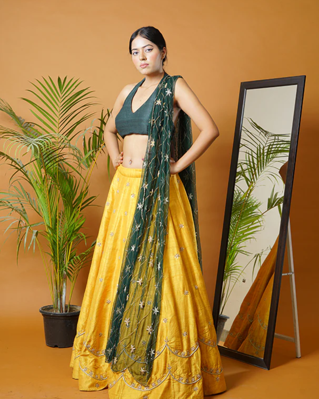 Sonali Bansal - Green blouse and dupatta with mustard lehenga From Fiza
