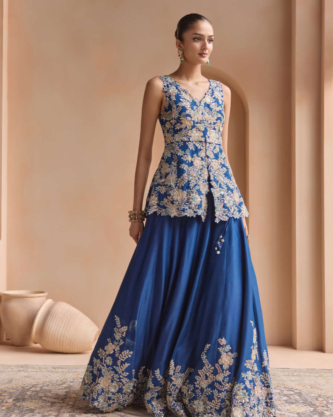 Osaa By Adarsh - French Navy Embroidered Peplum Lehenga Set From Off The Record