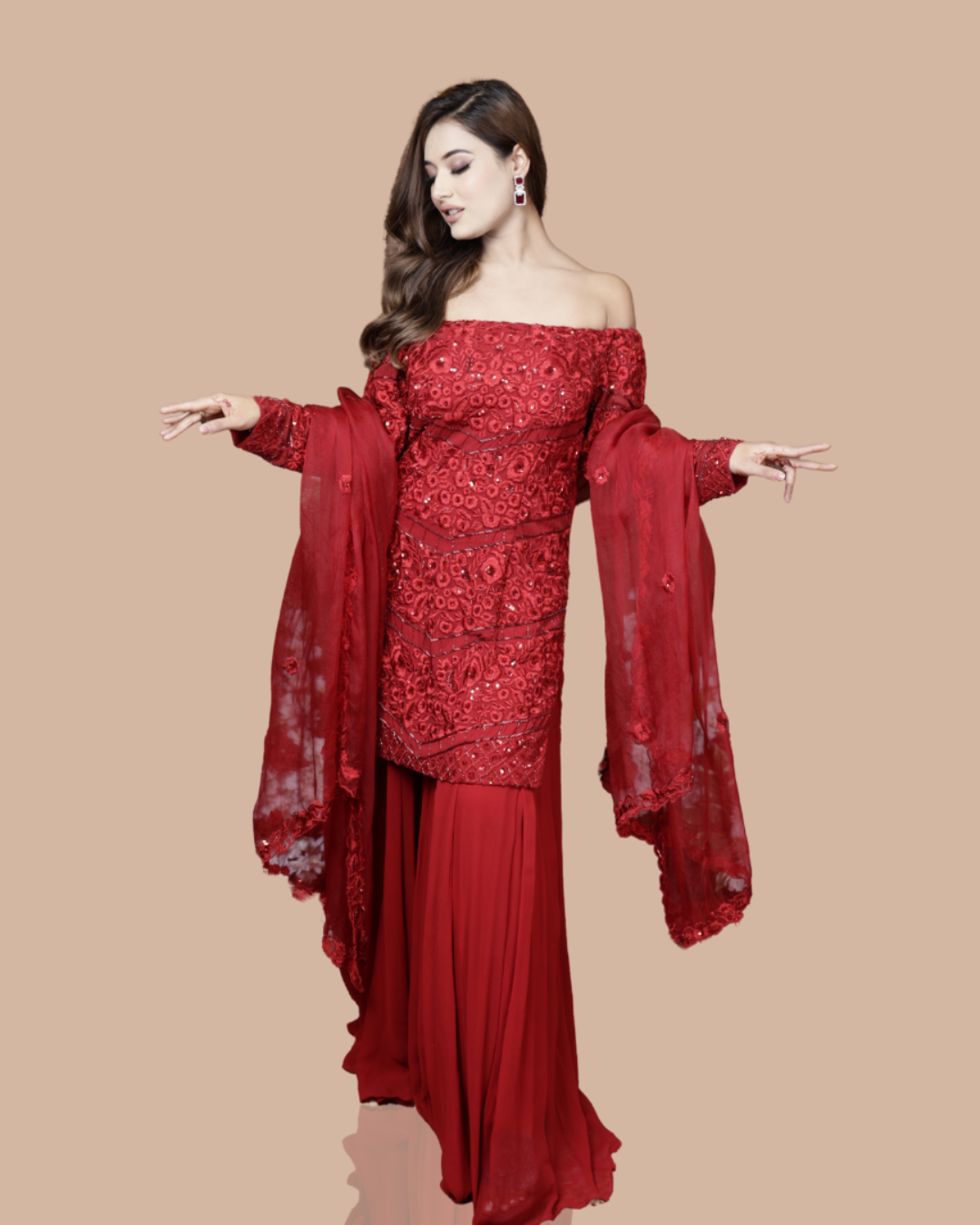 Sonali Bansal - Red hand embroidered kurta with sharara and dupatta From Wedding Capsule