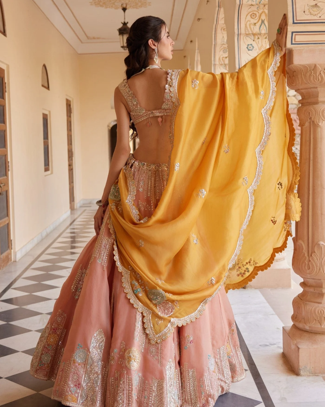 Osaa By Adarsh - Salmon Peach Embroidered Lehenga From RASM