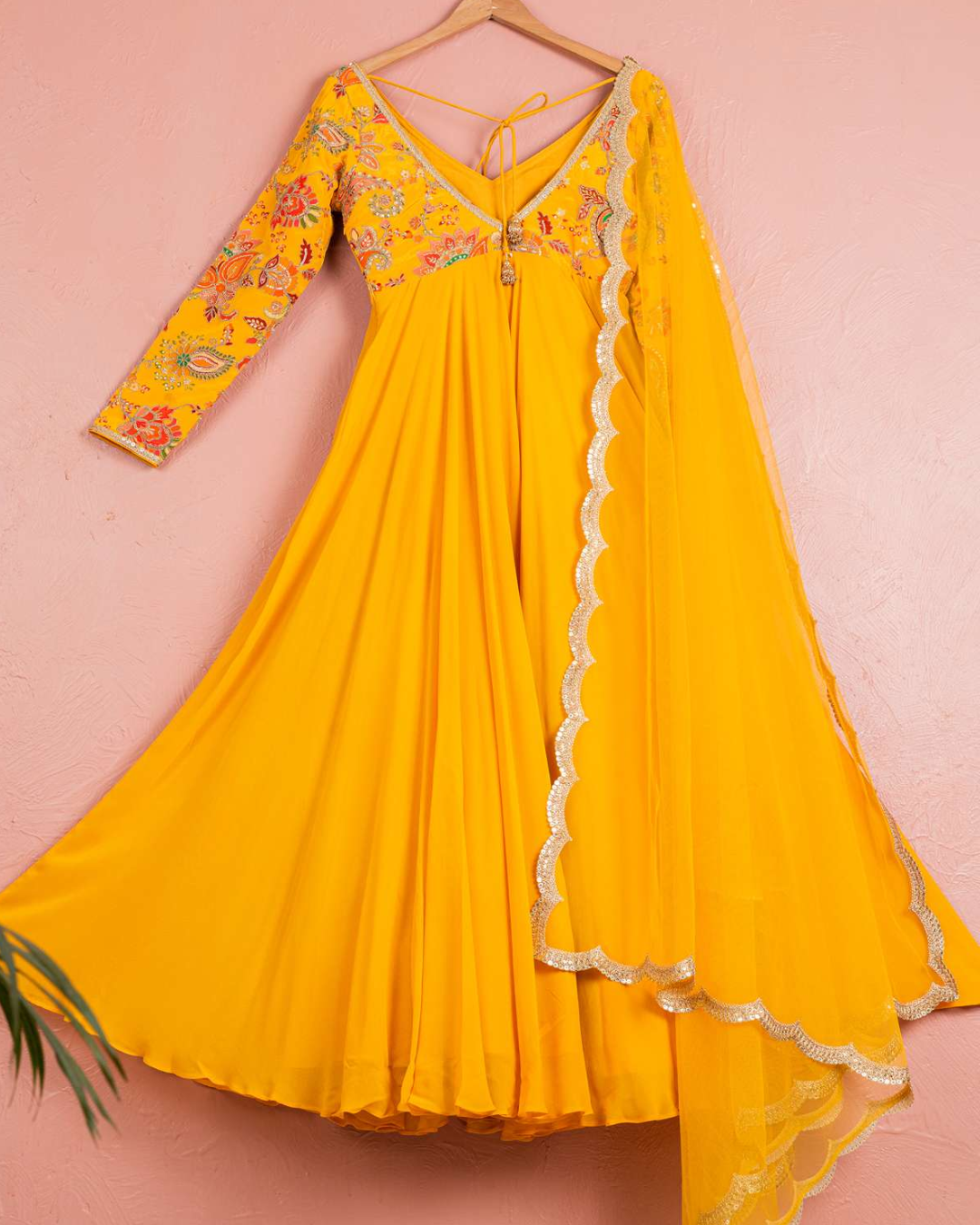 Anisha Shetty - Yellow Bloom Printed Anarkali Set
