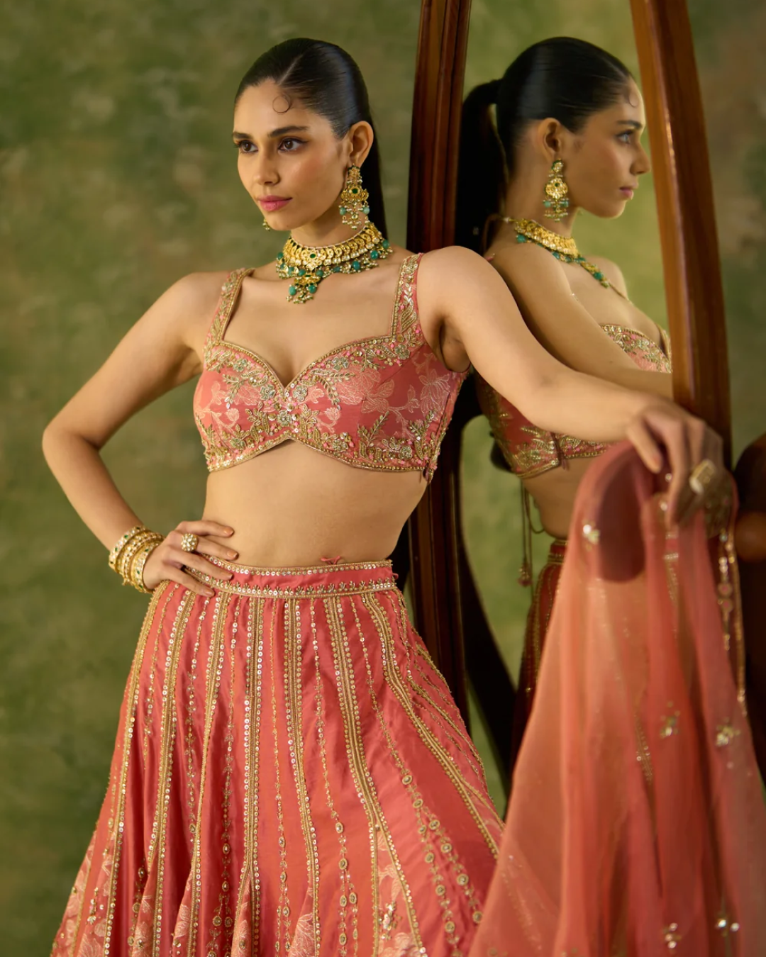 Prevasu - Brocade Chanderi Gore Peach Lehenga From Silsila