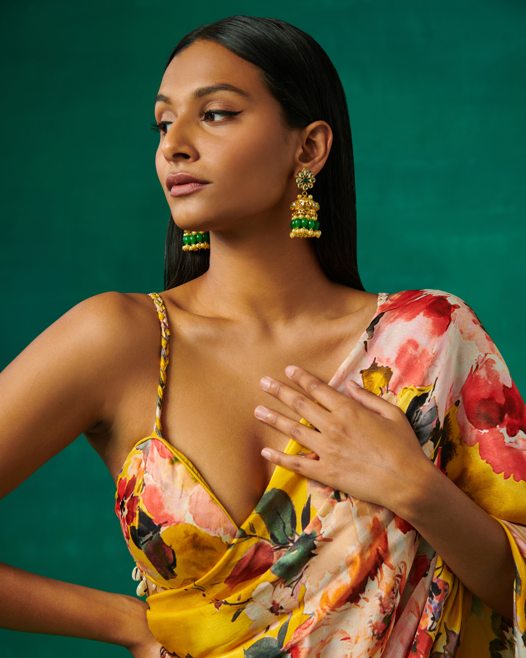Sonali Bansal - Surajmukhi Yellow floral print blouse with flared sharara and drape attached to it From Bageecha