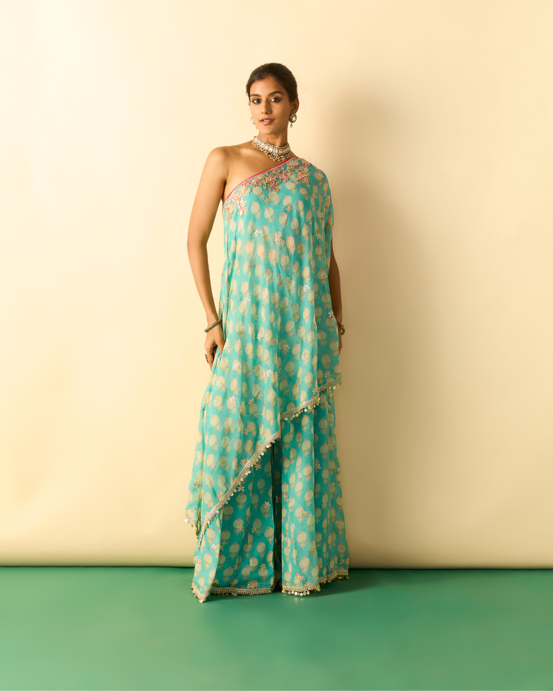 Gopi Vaid - Dia One Shoulder Set From Chaar Bagh