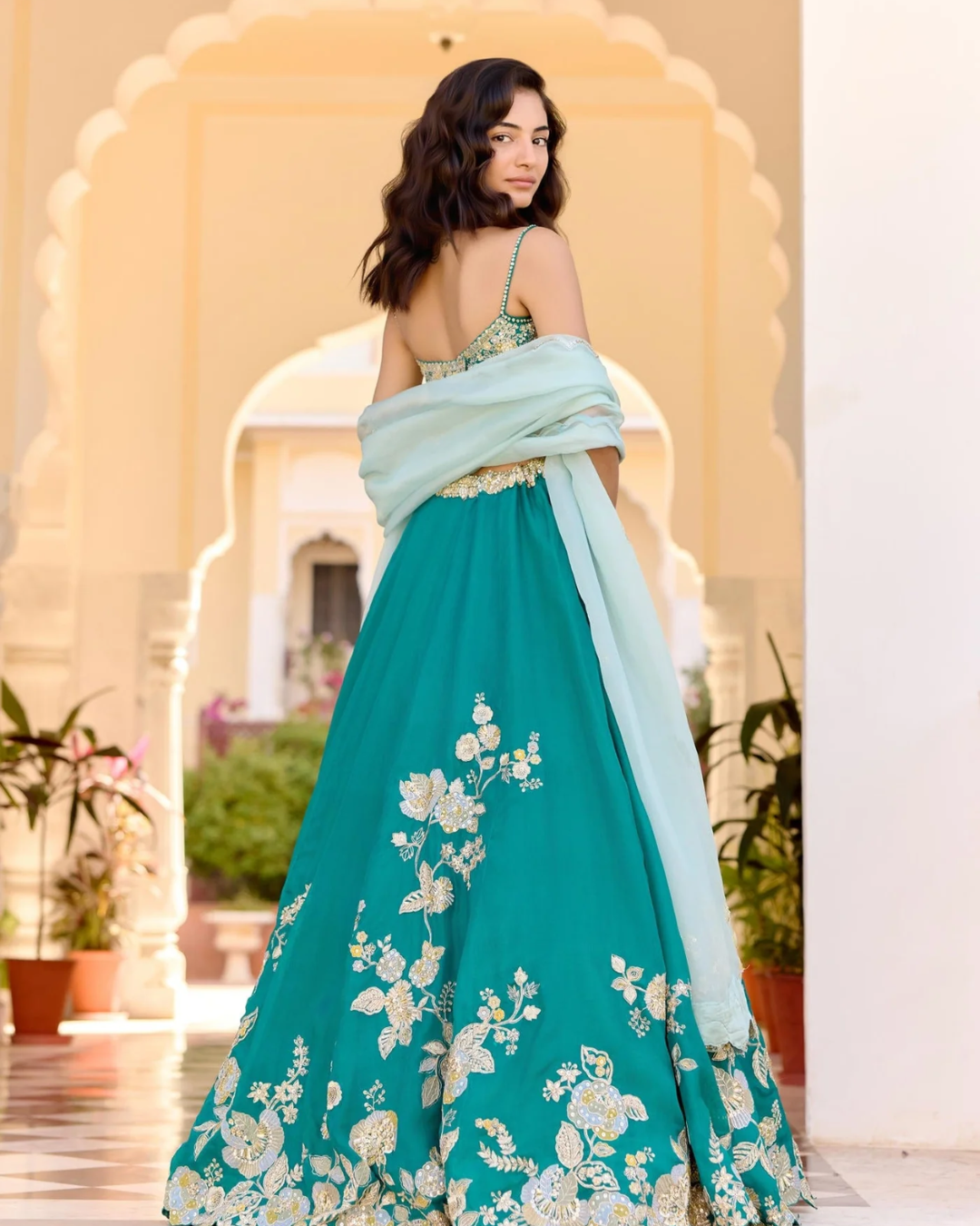 Osaa By Adarsh - Pine Green Jaal Embroidered Lehenga Set From SAFAR