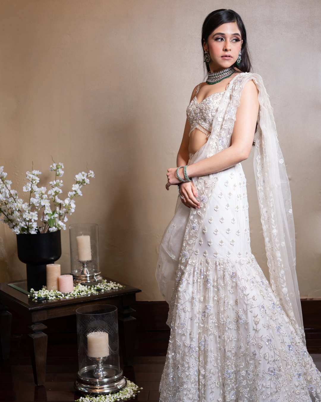 Isa by Dolly Wahal - Ivory Fishcut Lehenga From Farra