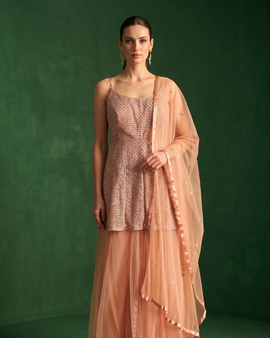 Basanti Kapde Aur Koffee - Rose Quartz Embroidered Sharara Set From Suits & Shararas