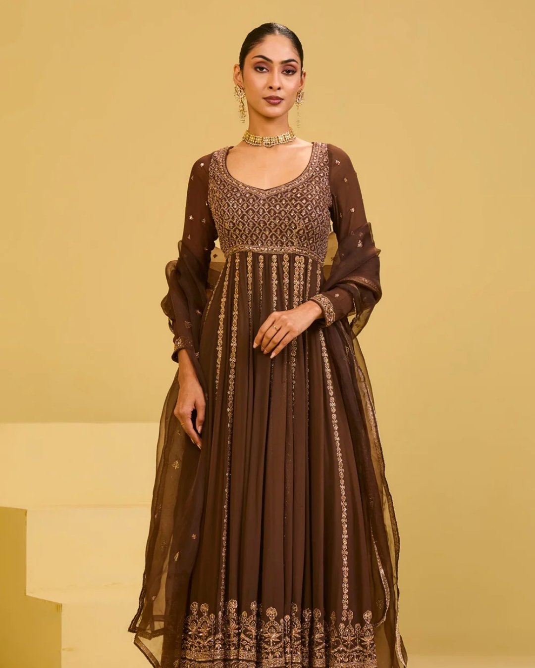 Esha Koul - Brown Anarkali Set From Naaz