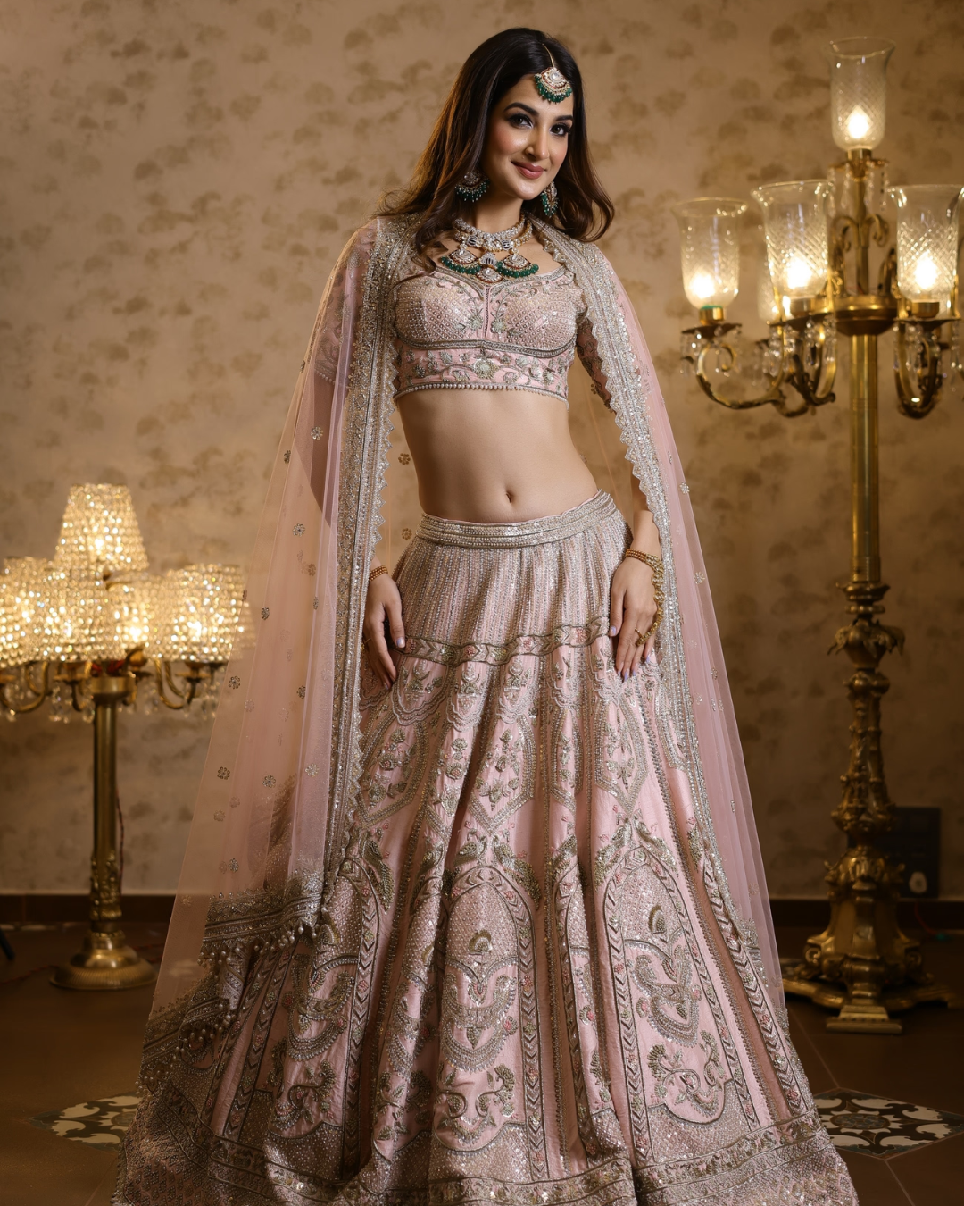 Isa by Dolly Wahal - Emma Pink Bridal Lehenga From Fiori