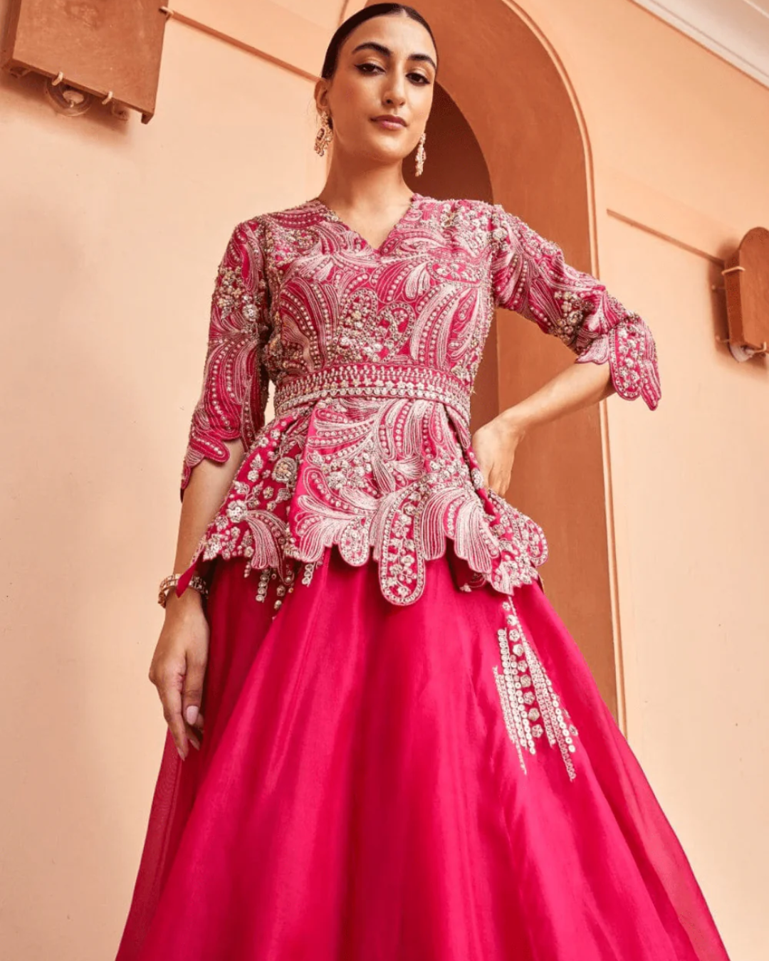 Osaa By Adarsh - Cut Ruby Embroidered Motif Top And Skirt From RASM