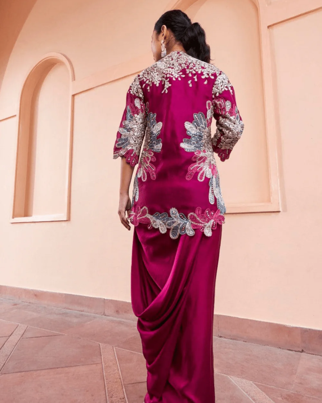 Osaa By Adarsh - Sangria Plum Embroidered Jacket Set From Rasm