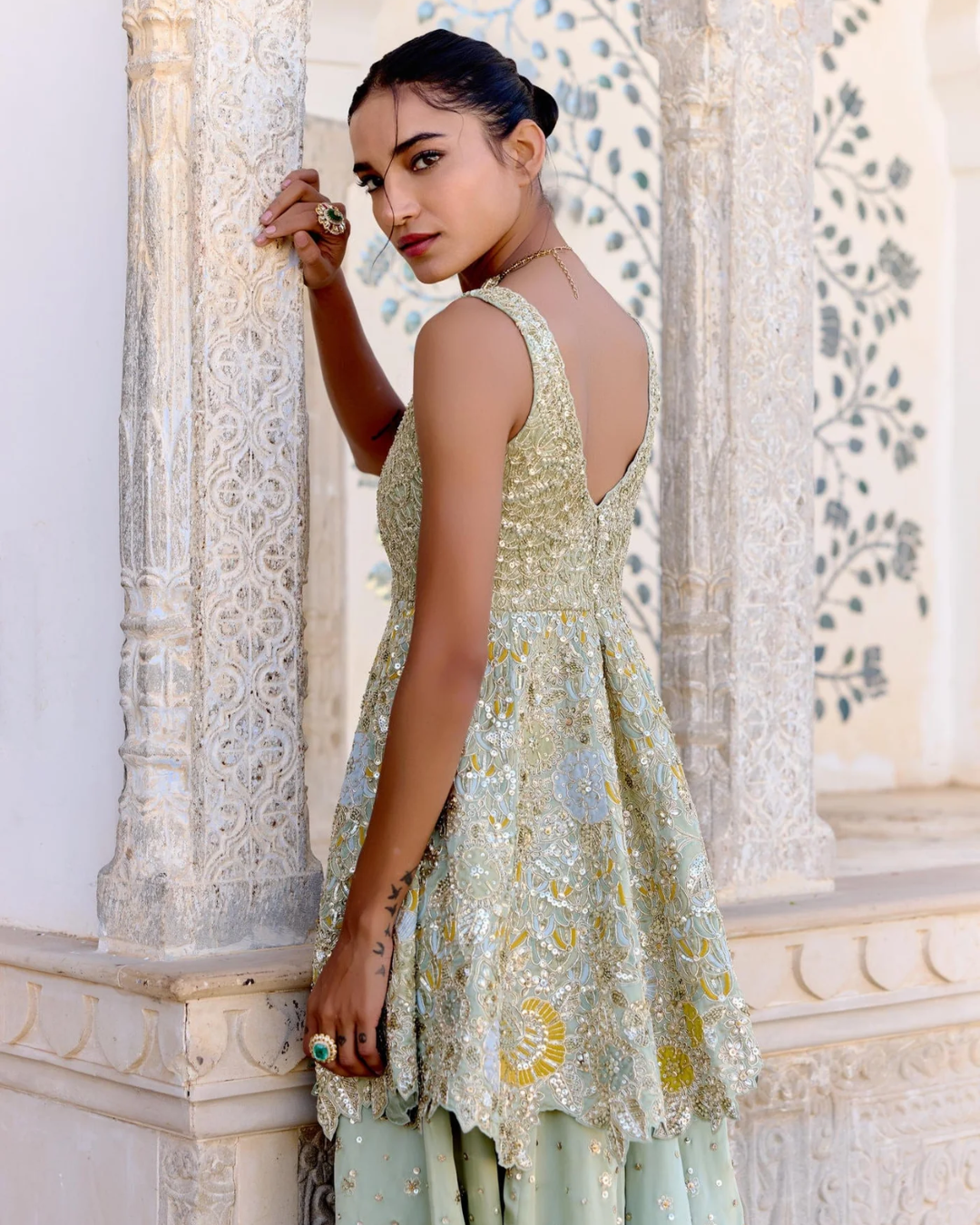 Osaa By Adarsh - Sage Peplum Garara Set From SAFAR