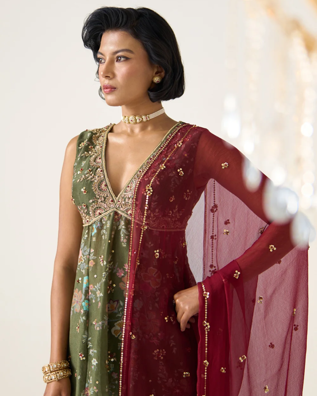 Prevasu - Olive Printed Sharara Set From Gulabo