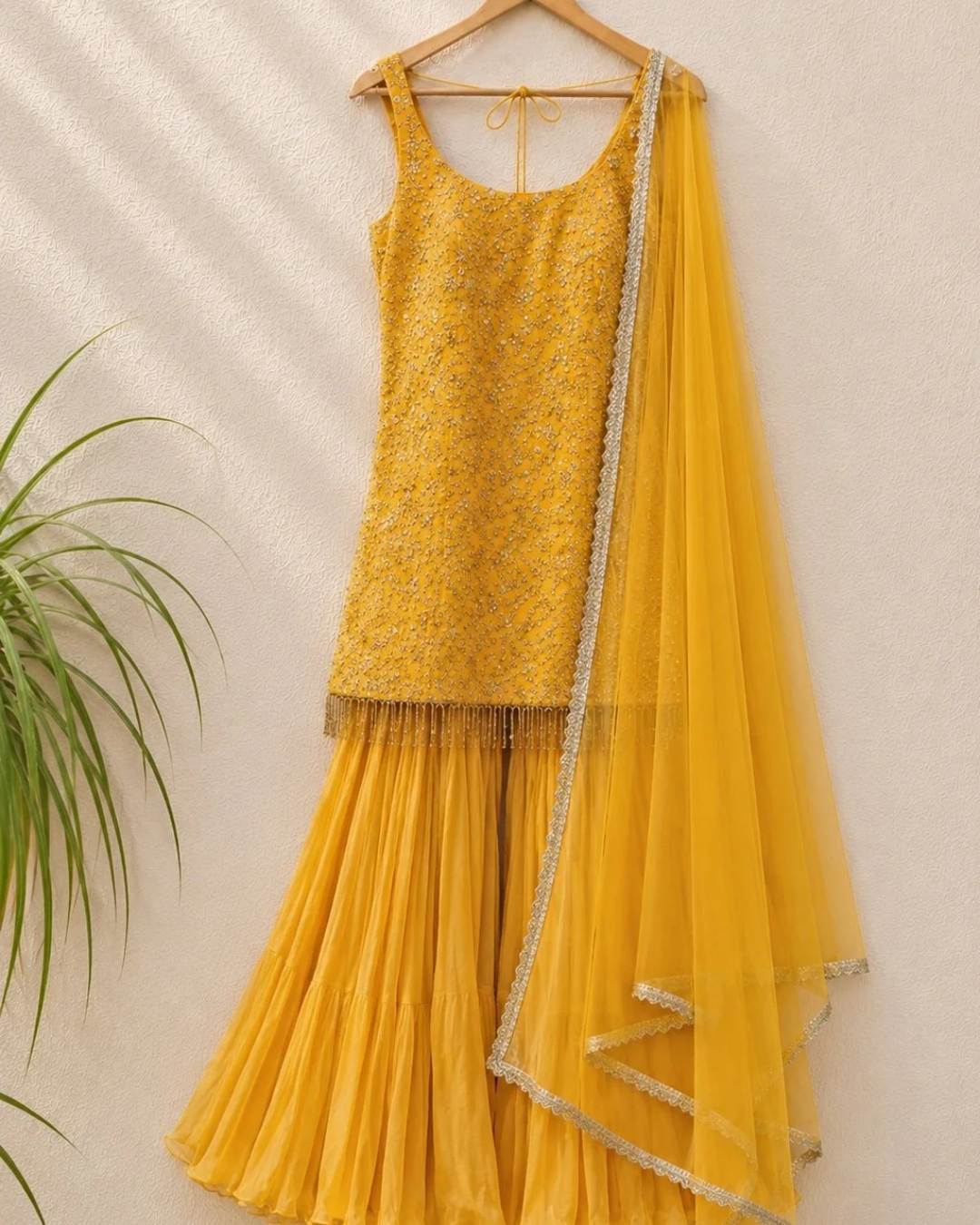 Anisha Shetty - Mango Yellow Sharara Set