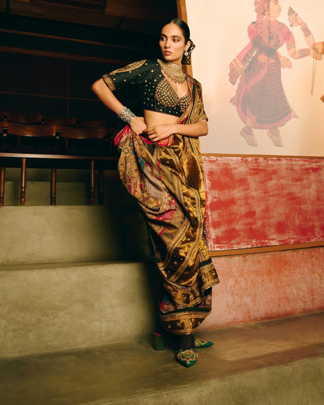 Aditi Gupta - Muralidhara Mehroon Saree With Black Blouse From Chitrakatha