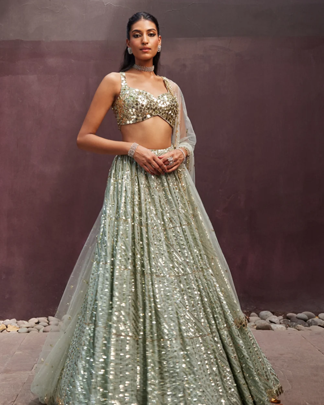 Prevasu - Mint Lehenga Set From Eraya