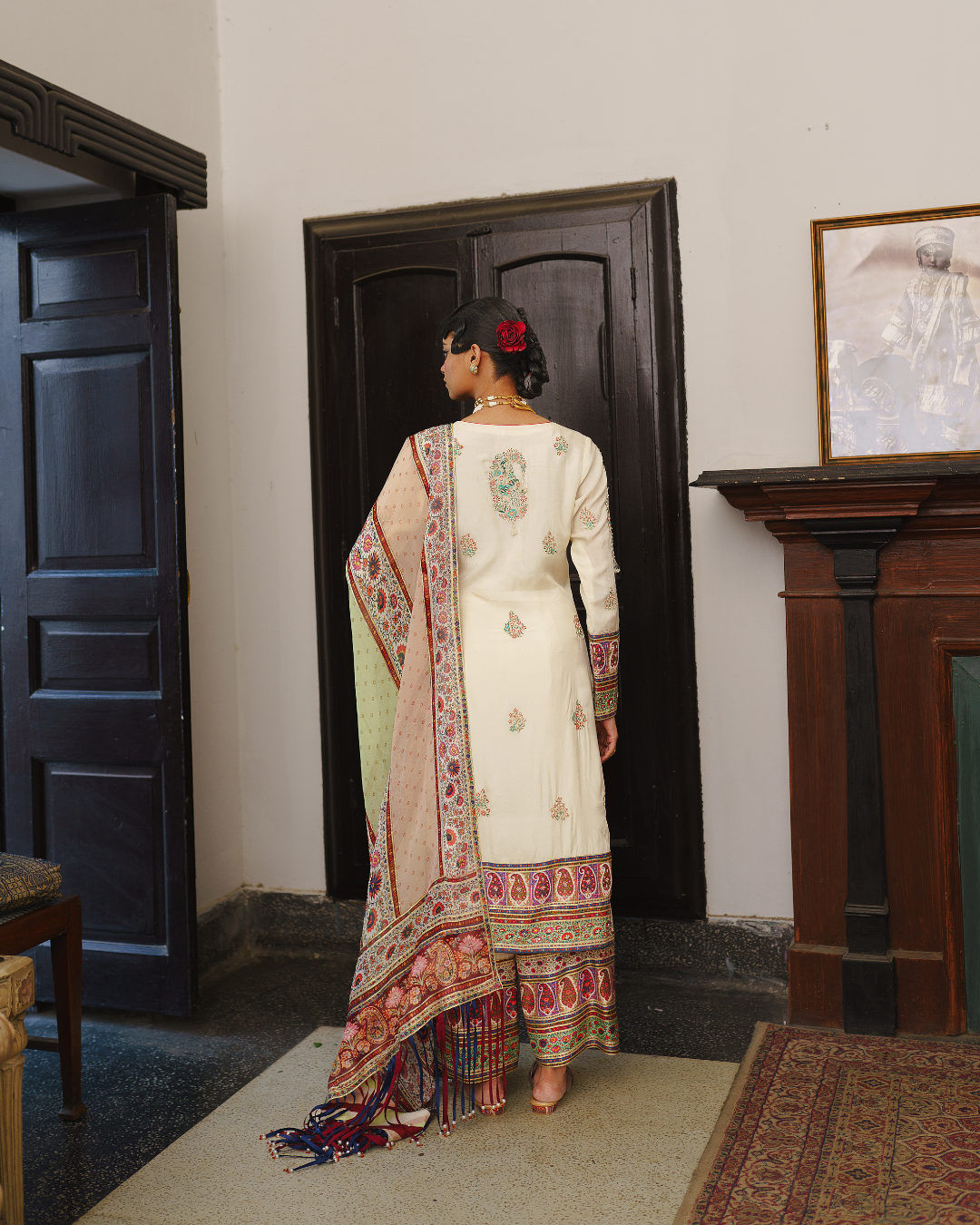 Aditi Gupta - Ivory Long Kurta Farsi Salwar Dupatta Set