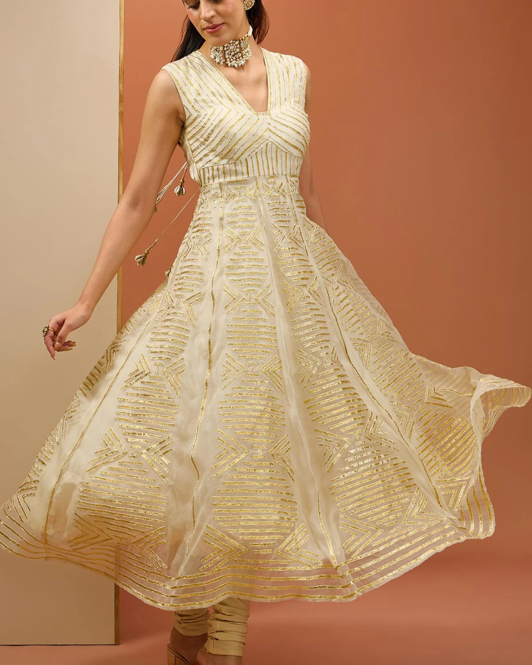 Esha Koul - Offwhite Golden Lasses Anarkali set From Noor