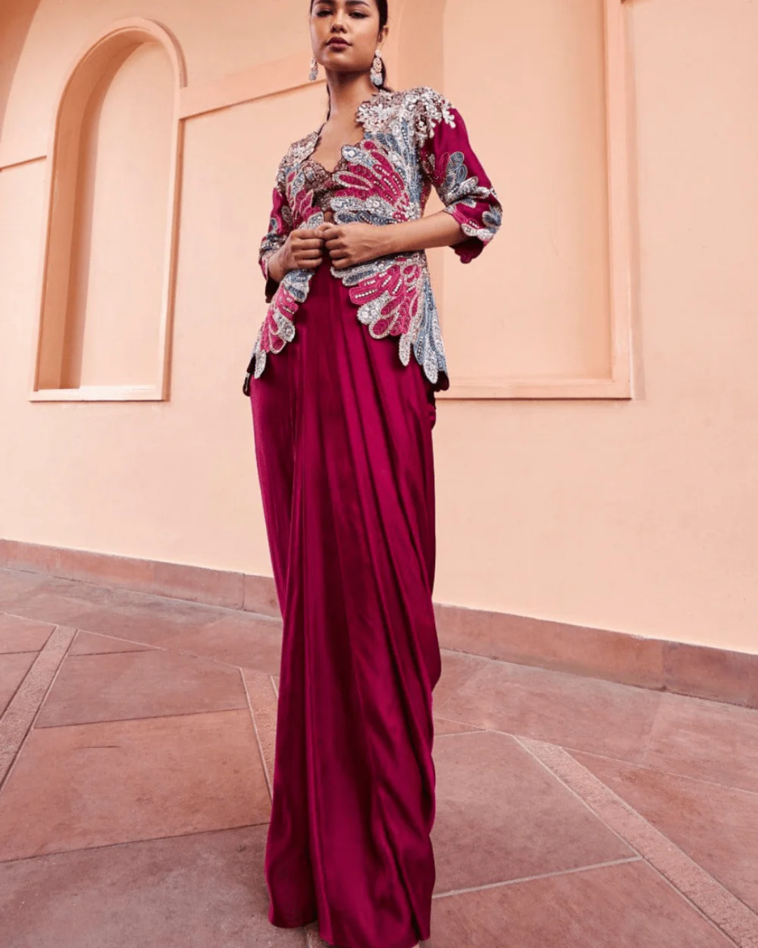 Osaa By Adarsh - Sangria Plum Embroidered Jacket Set From RASM