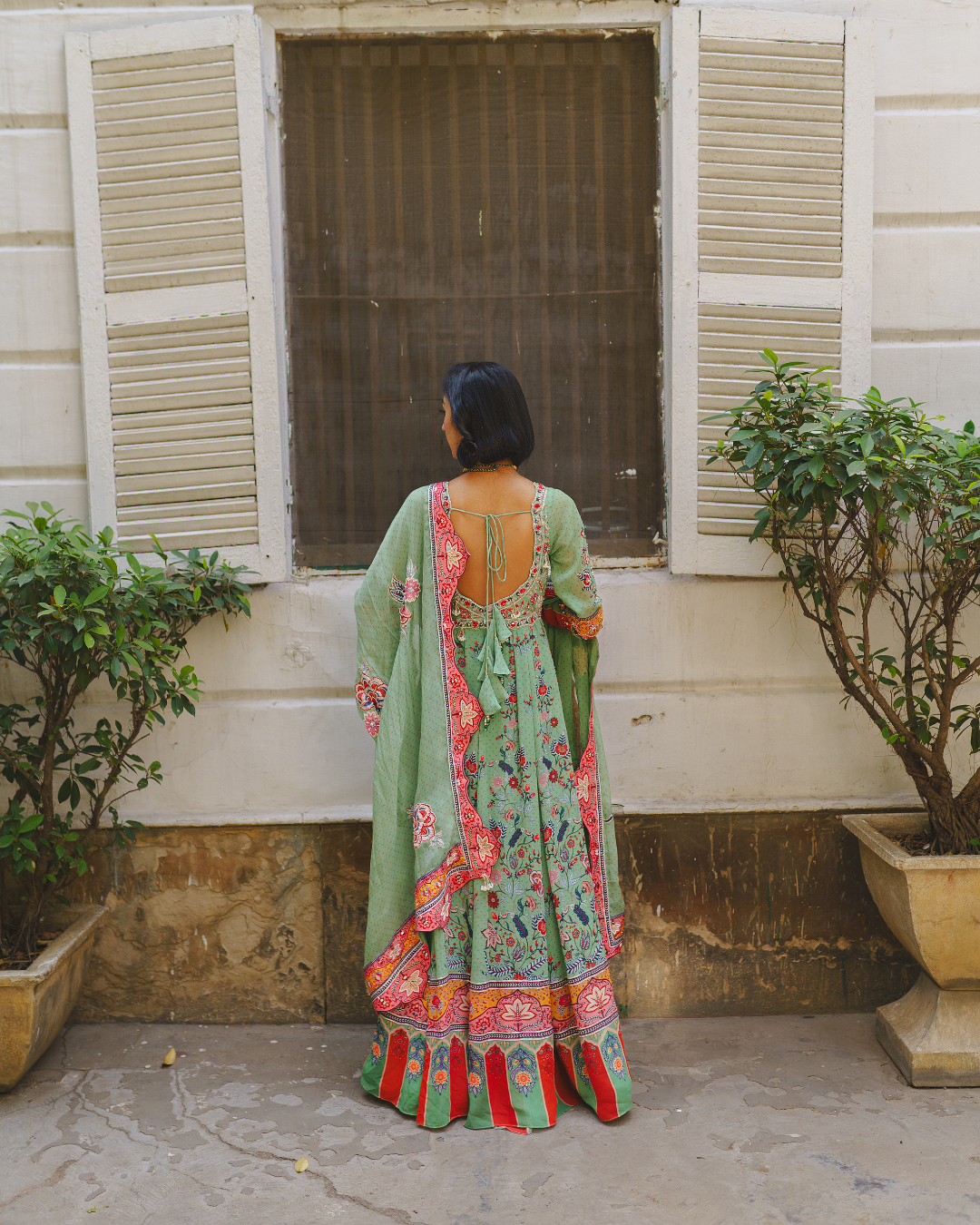 Aditi Gupta - Pista Green Floral Anarkali Set