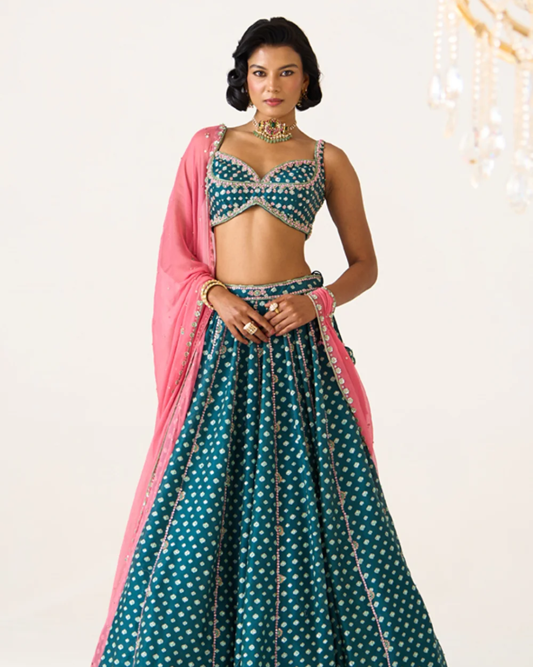 Prevasu - Teal Printed Lehenga Set From Gulabo