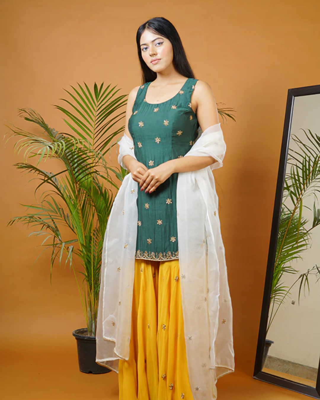 Sonali Bansal - Green kurti with mustard garara and off white dupatta From Fiza