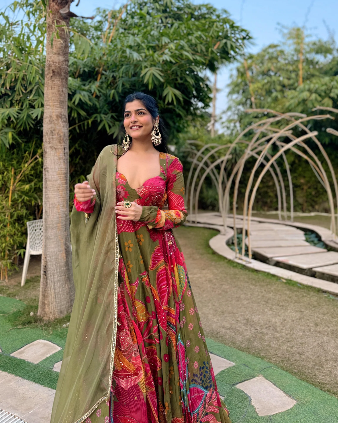 Rishi and Vibhuti - Boho Girl in Olive Anarkali Set From Tamasha