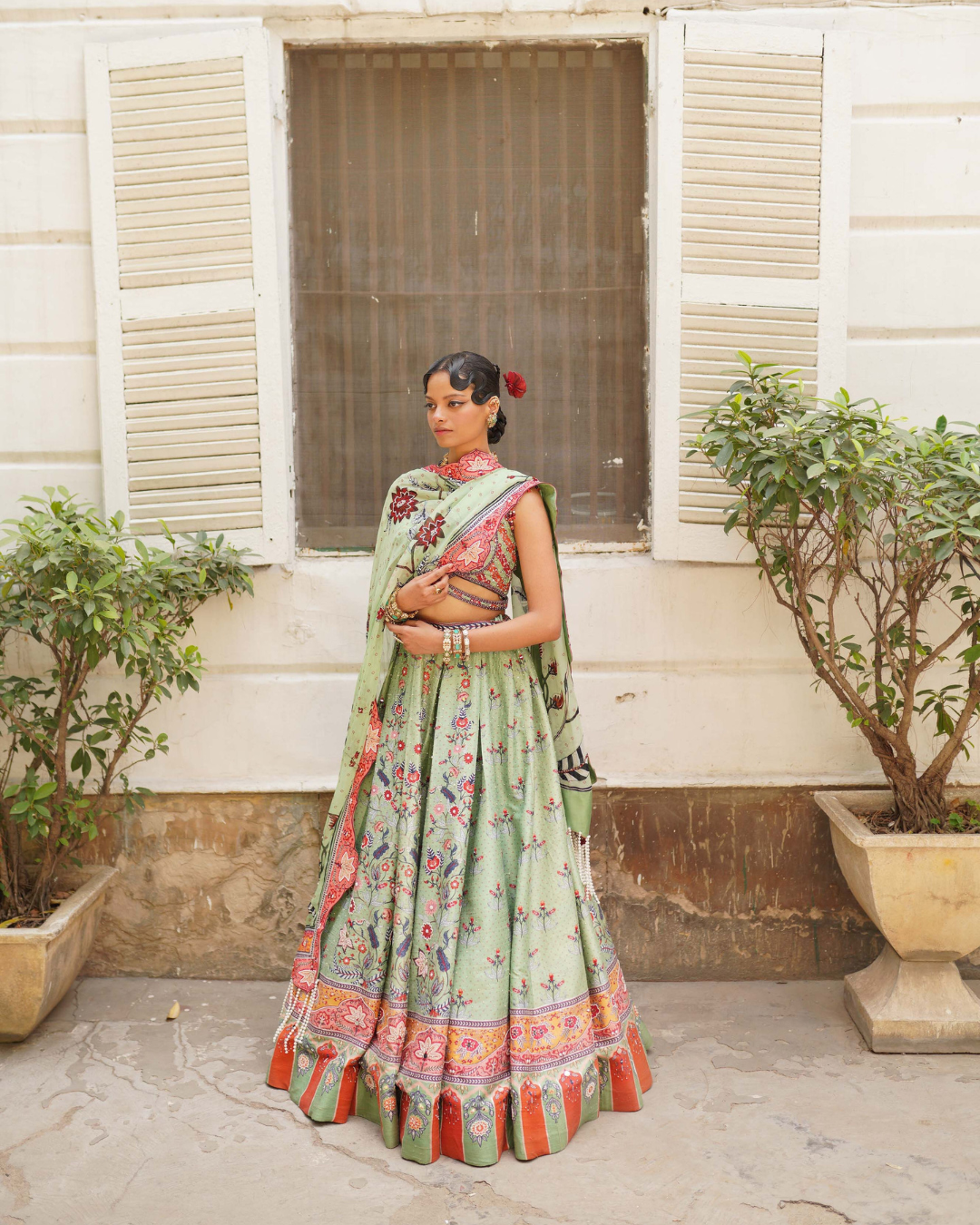 Aditi Gupta - Floral Pista Green Lehenga Set