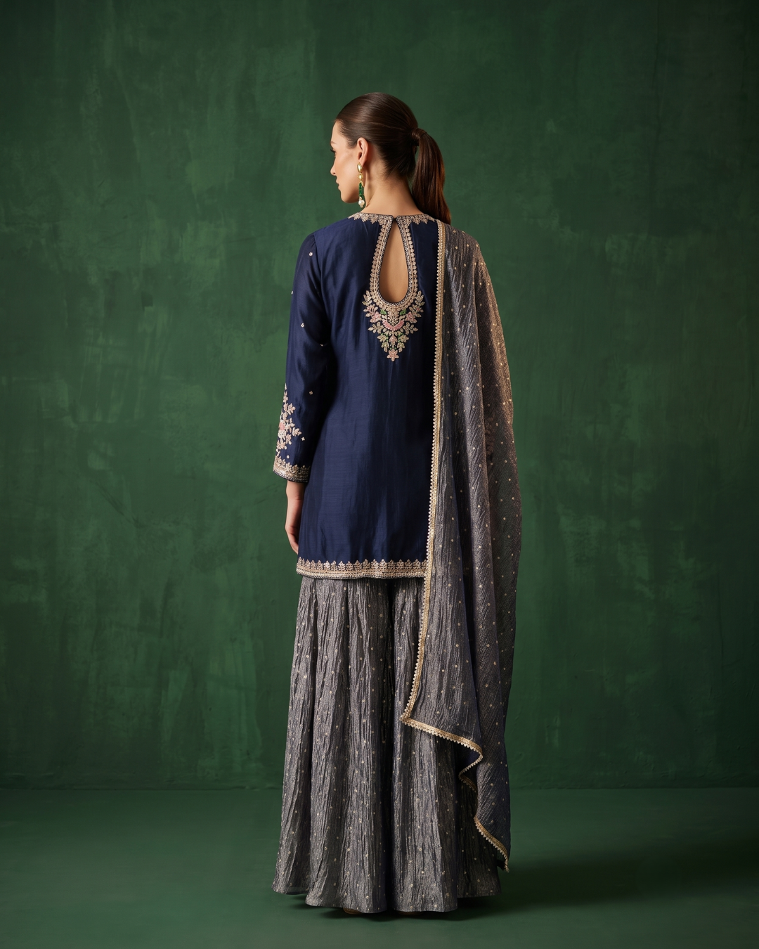 Basanti Kapde Aur Koffee - Imperial Indigo Embroidered Sharara Set From Suits & Shararas