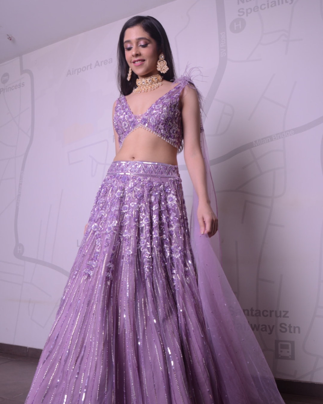 Isa by Dolly Wahal - Lavender Floral Lehenga From Athena