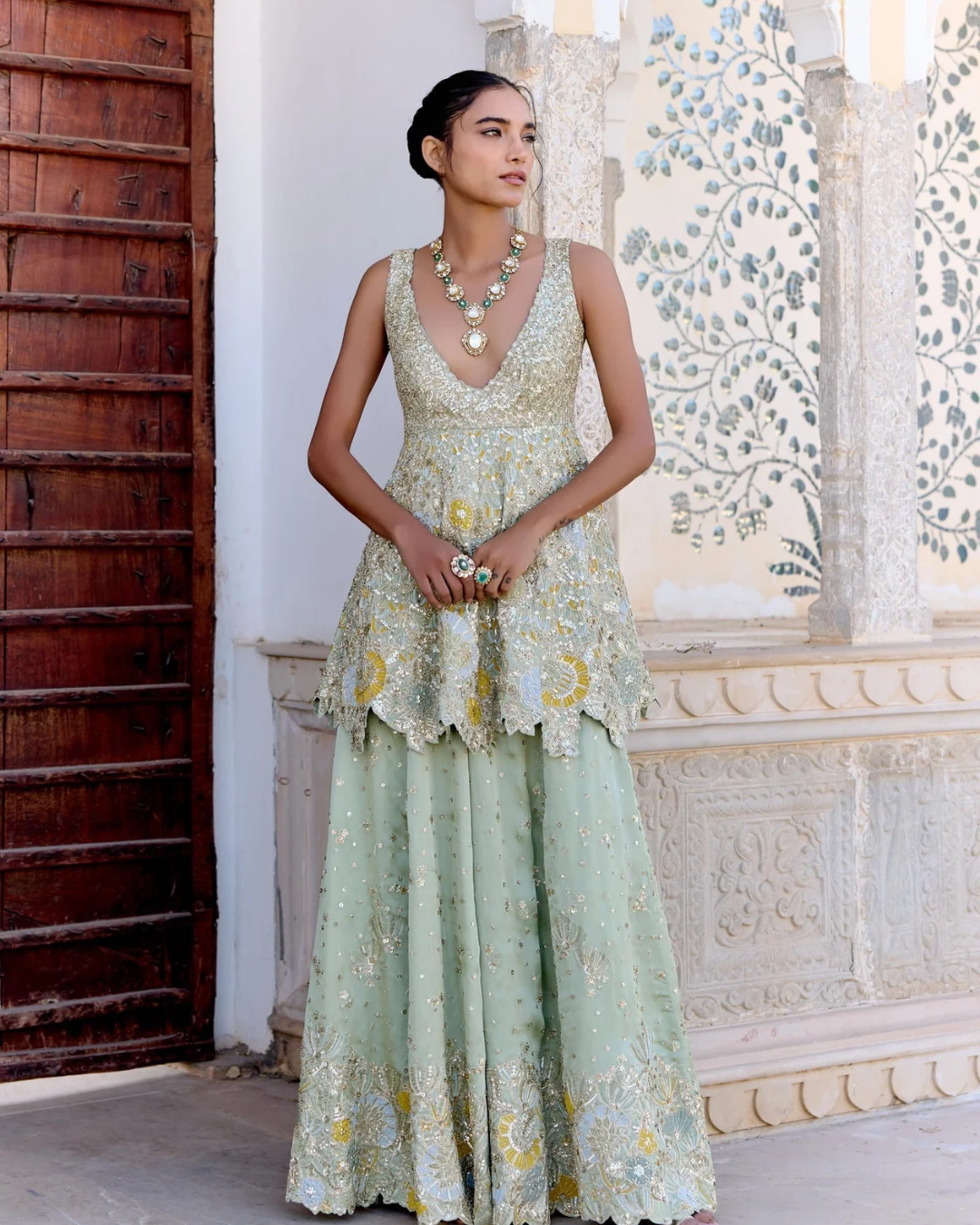 Osaa By Adarsh - Sage Peplum Garara Set From SAFAR