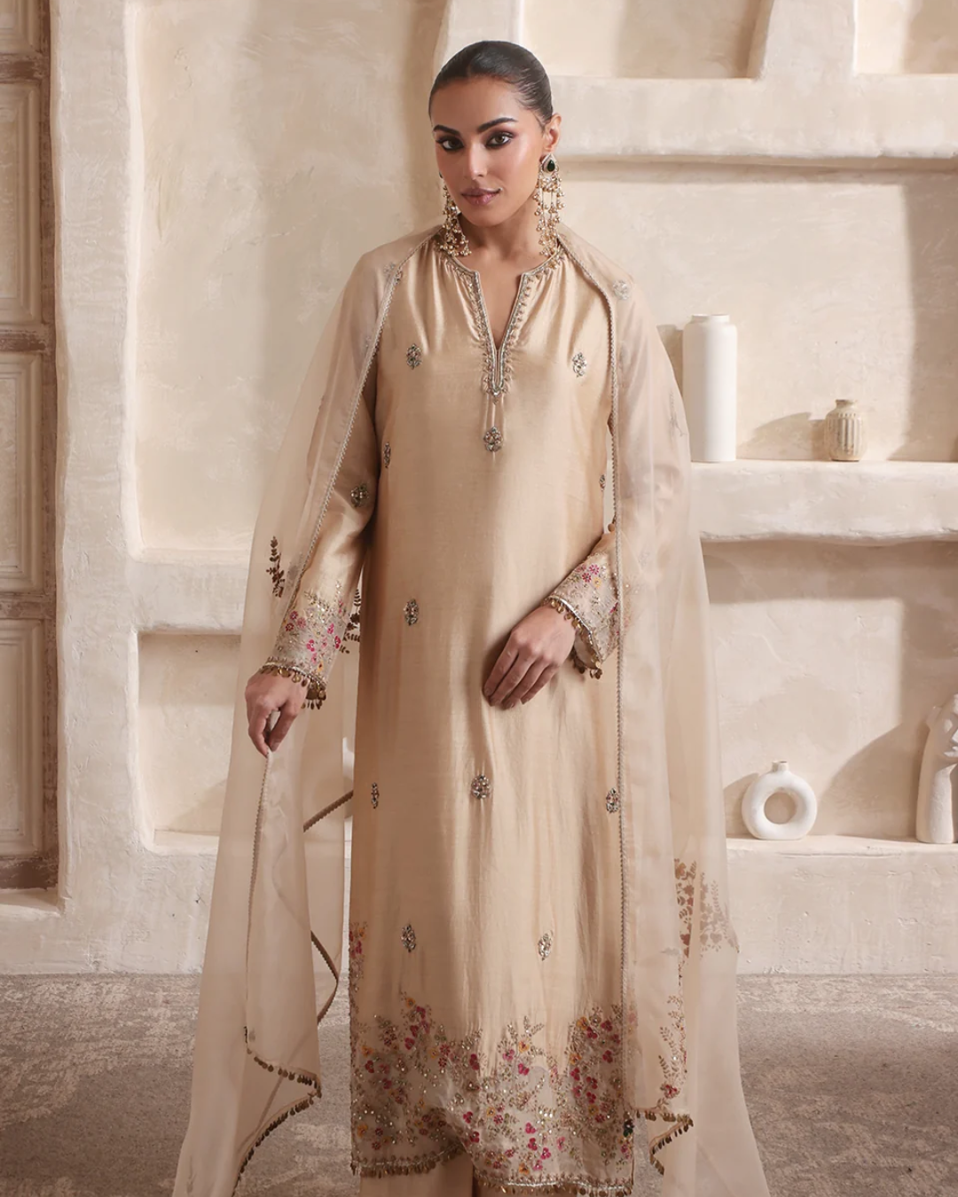 Niti Bothra - Zar-Rang Ivory Farshi Kurta Set