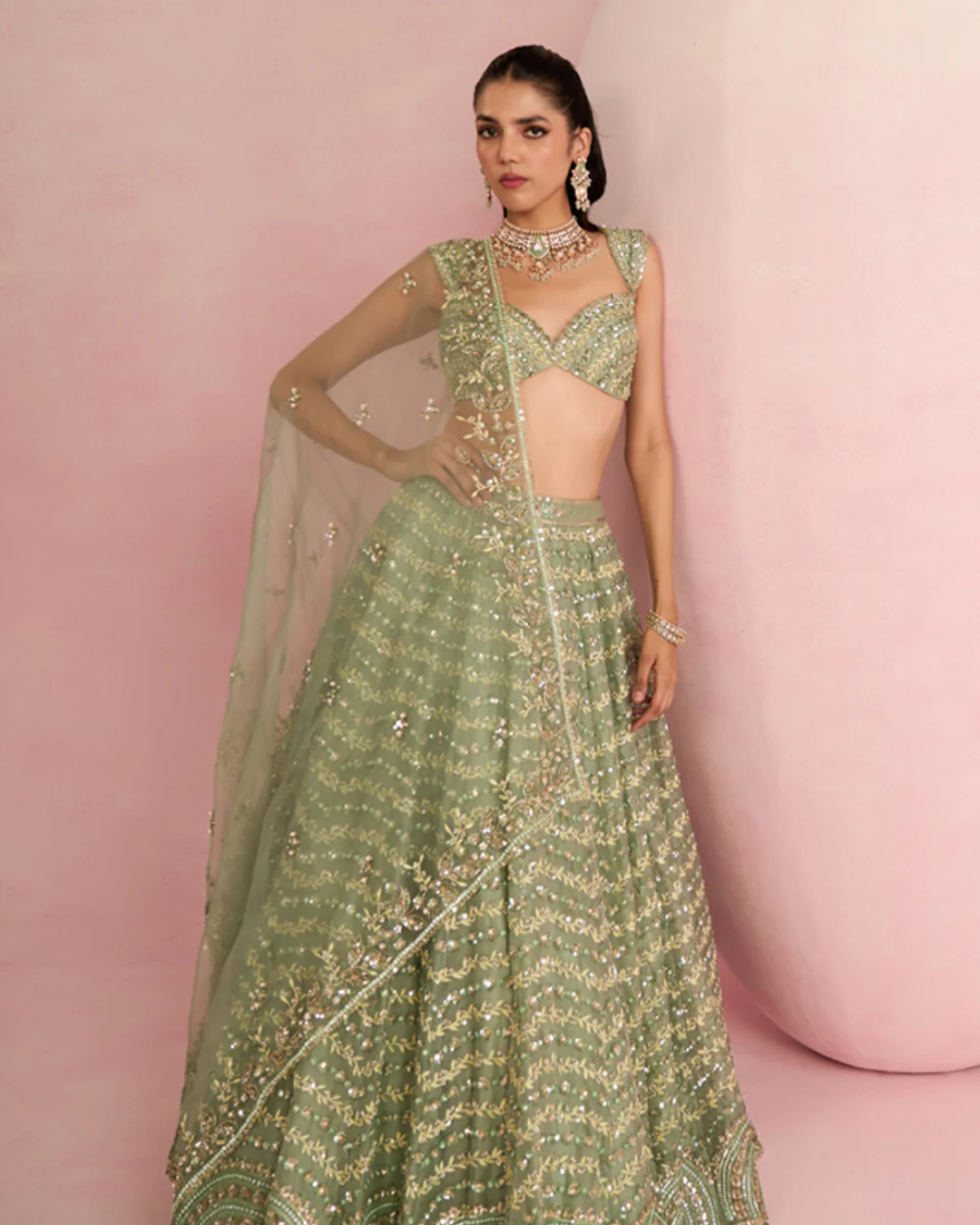 Prevasu - Sage Green Lehenga Set From Solene