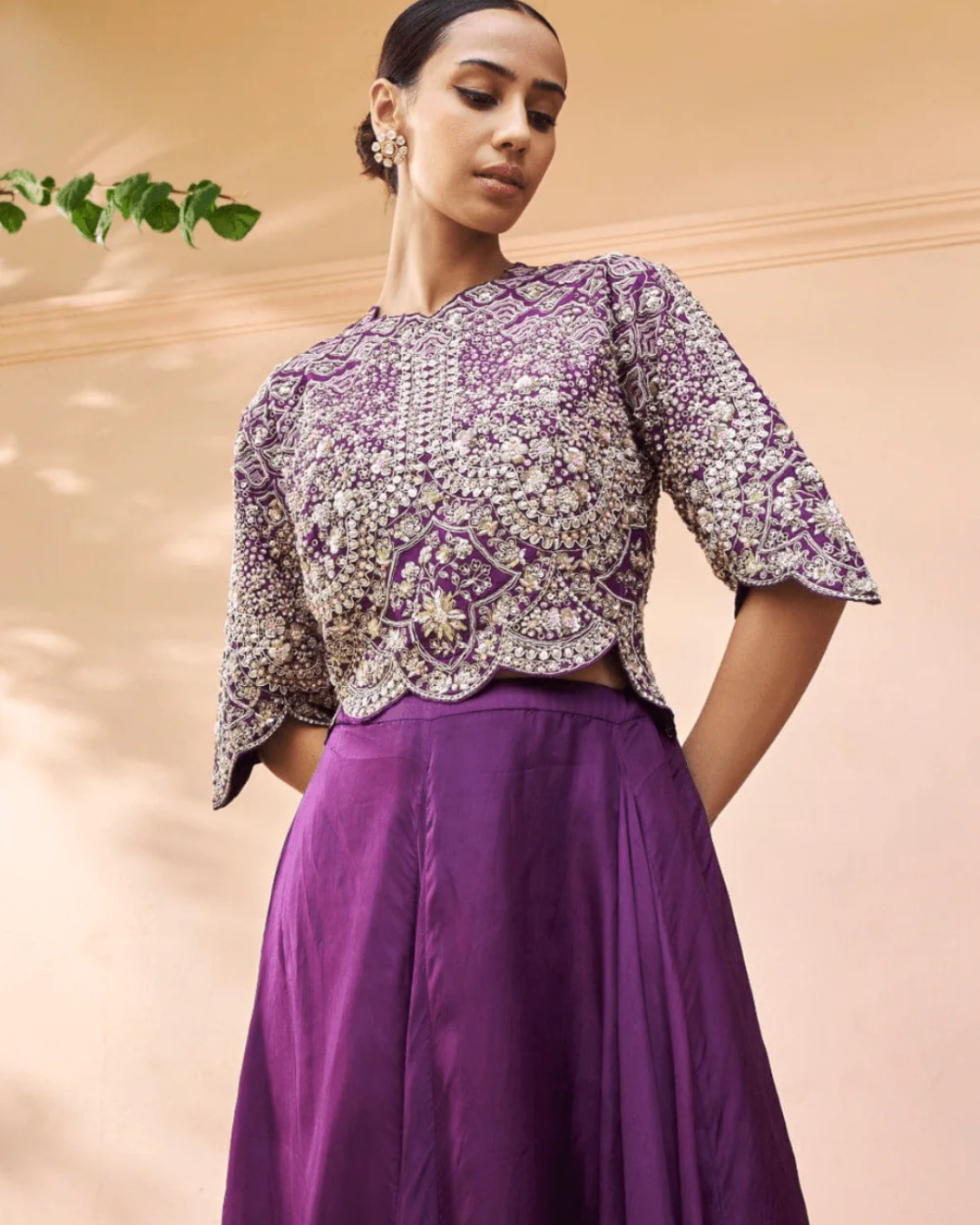 Osaa By Adarsh - Aubergine Embroidered Top And Skirt From RASM