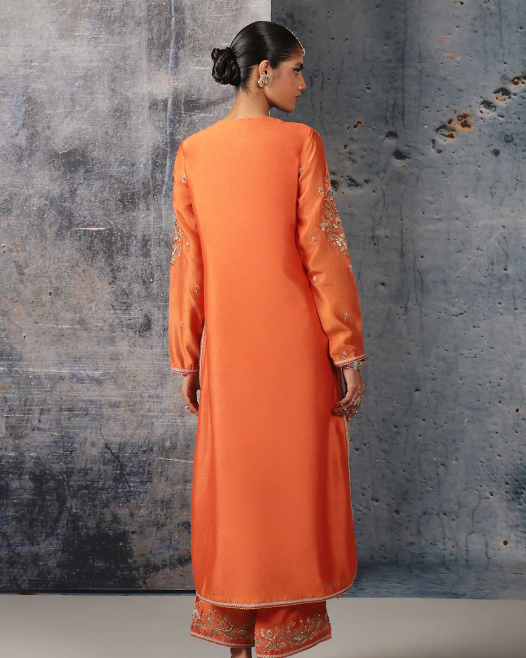 Niti Bothra - Mehrang Orange Straight Long Kurta Set
