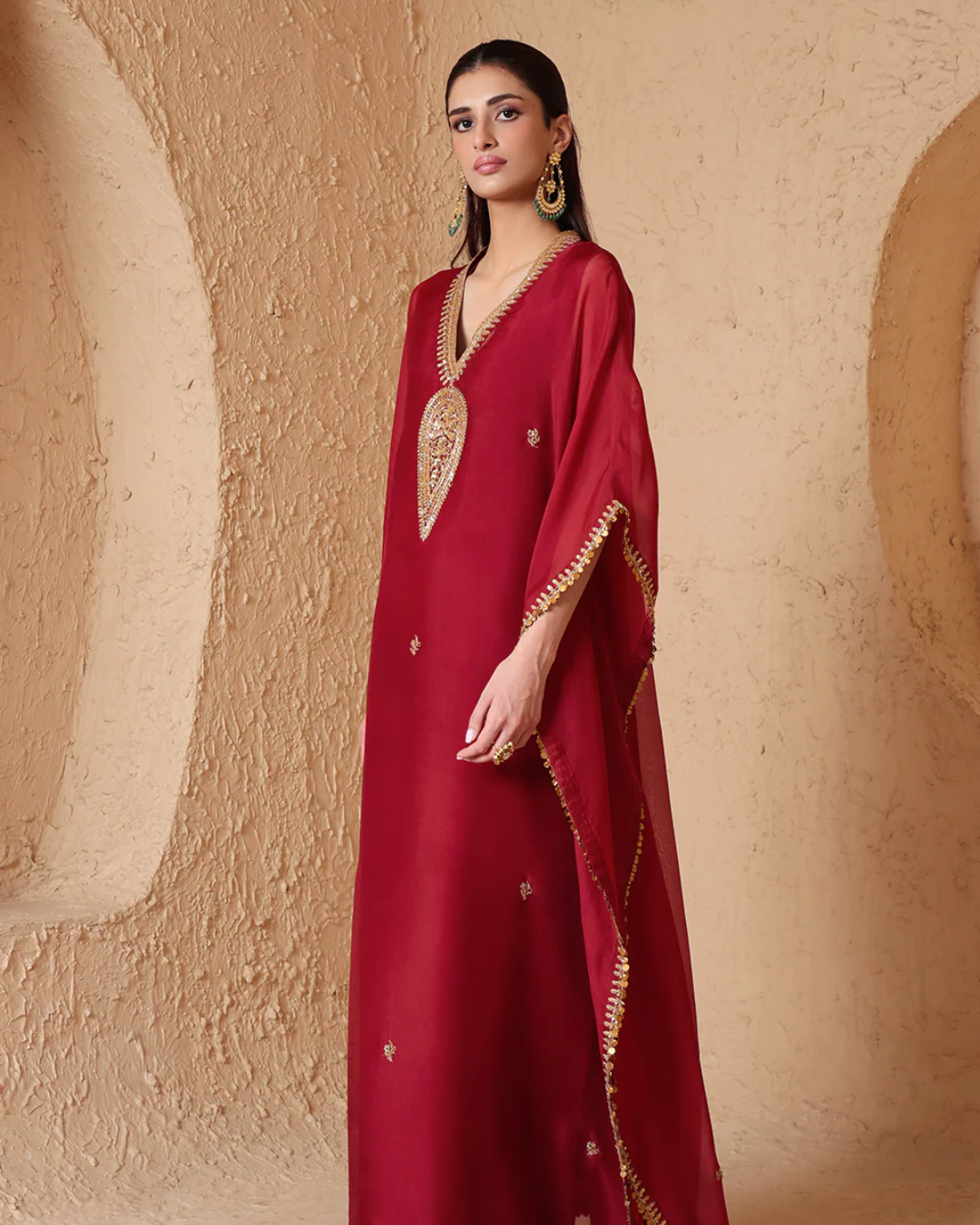 Niti Bothra -  Mehrang Maroon Kaftan Set