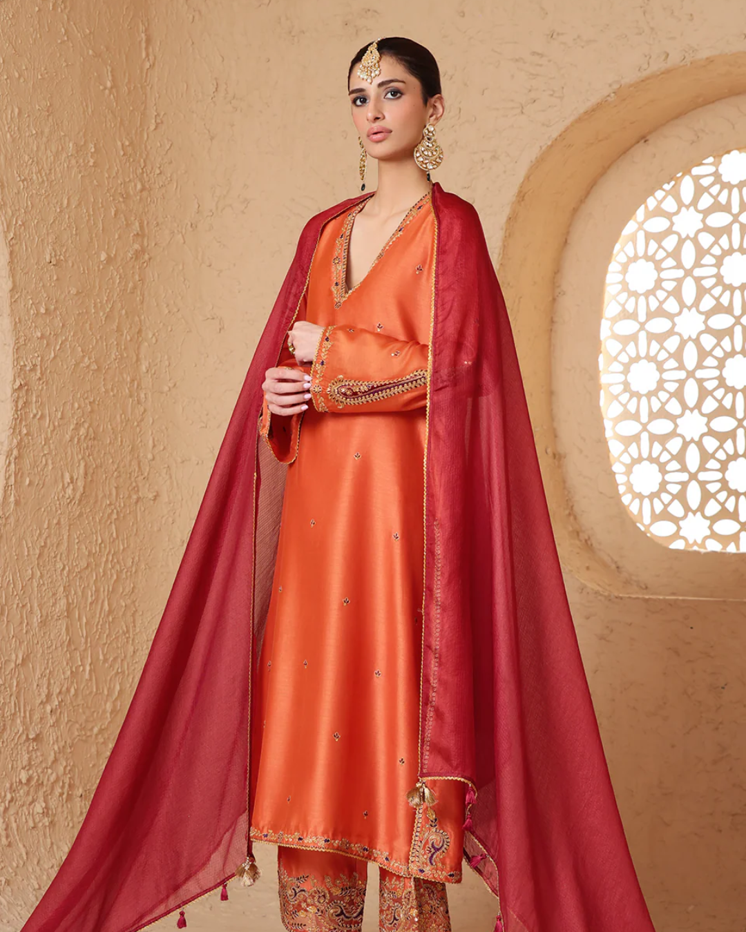 Niti Bothra - Mehrang Orange Applique Kurta Set