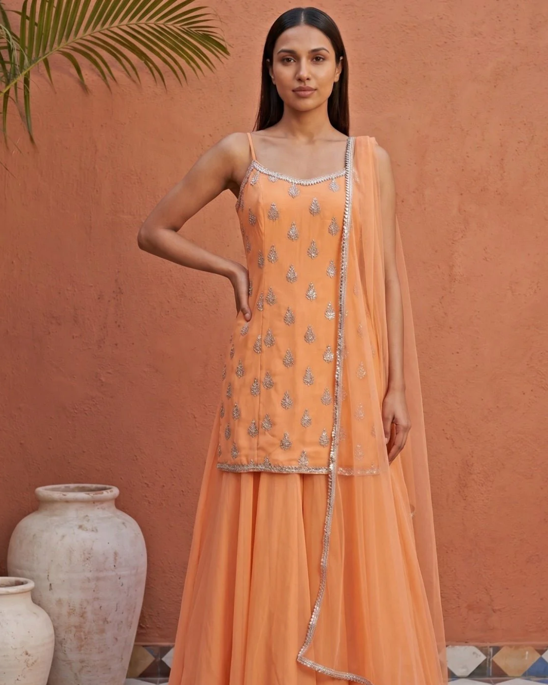 Anisha Shetty - Peach Sharara Set