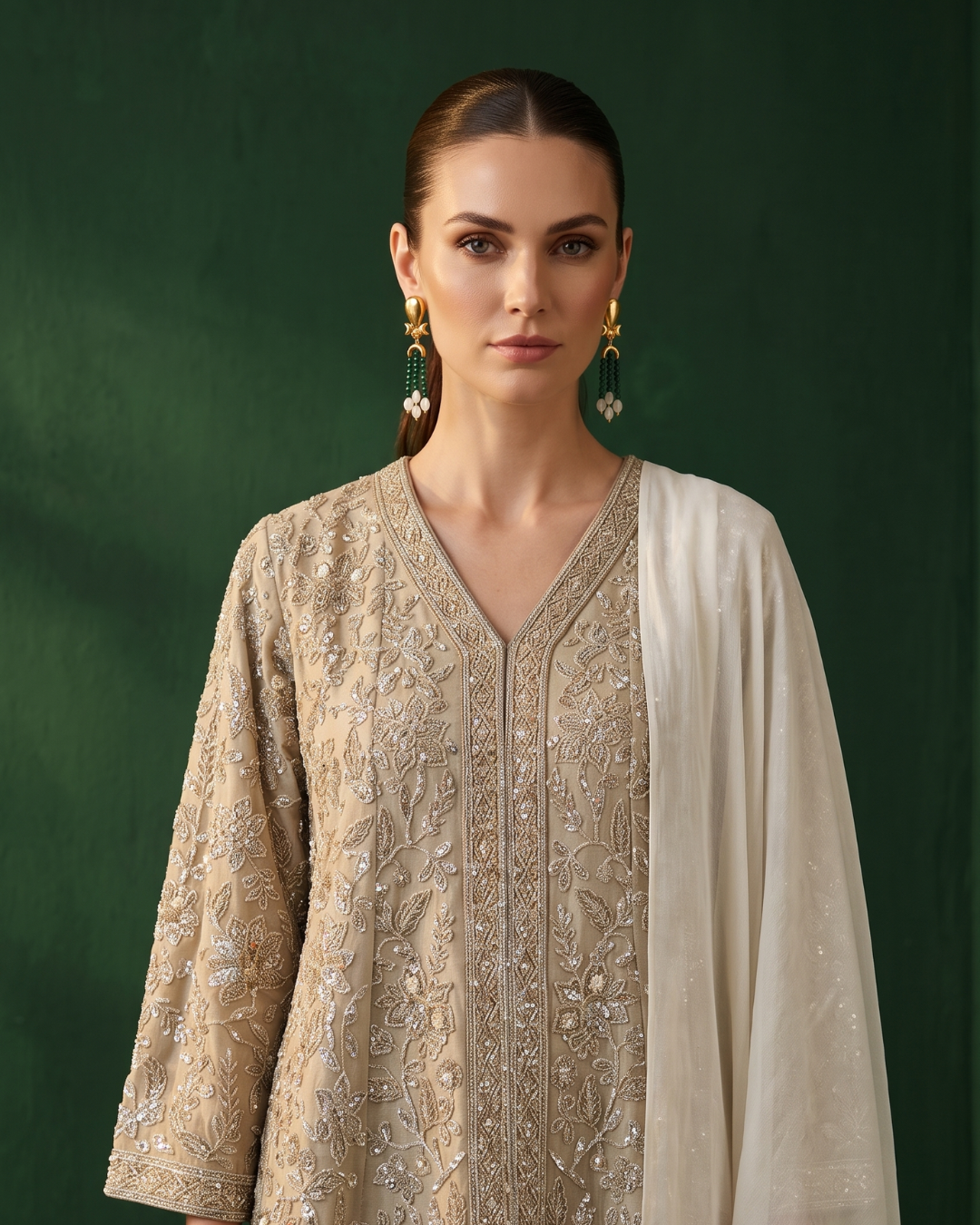 Basanti Kapde Aur Koffee - Pearl Ash Embroidered Sharara Set From Suits & Shararas