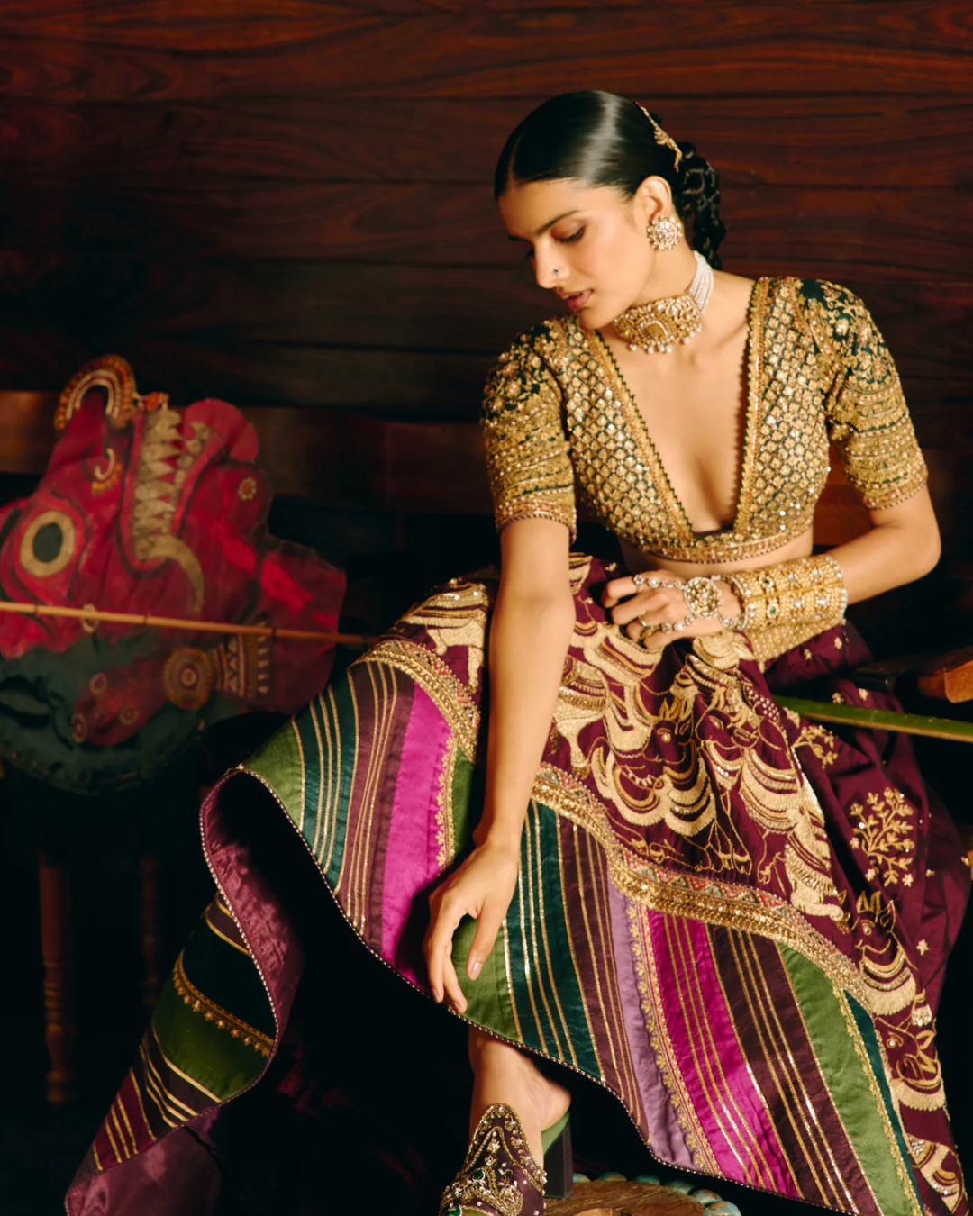 Aditi Gupta - Kam Dhenu Wine Lehenga With Tissue Duppata Set From Chitrakatha