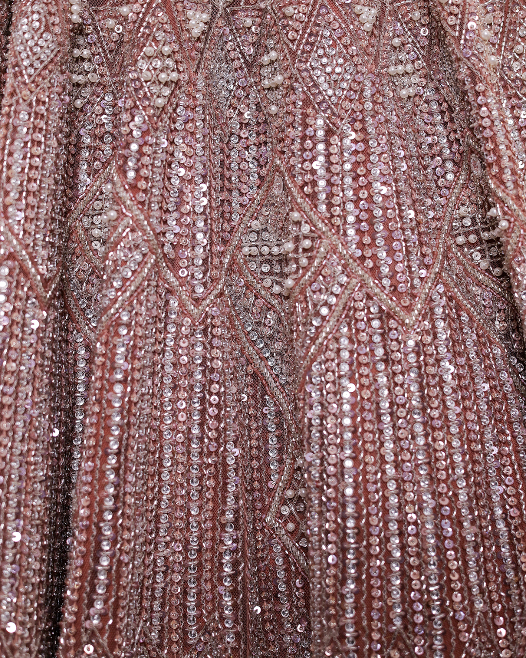 Isa by Dolly Wahal - Peachy Brown Net Cutdana Embroidered Lehenga Set