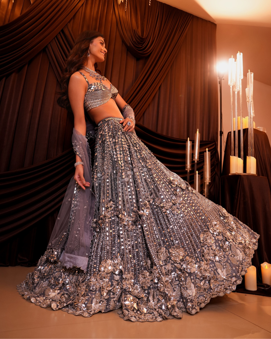 Isa by Dolly Wahal - Teal Mirror Lehenga From Ittara
