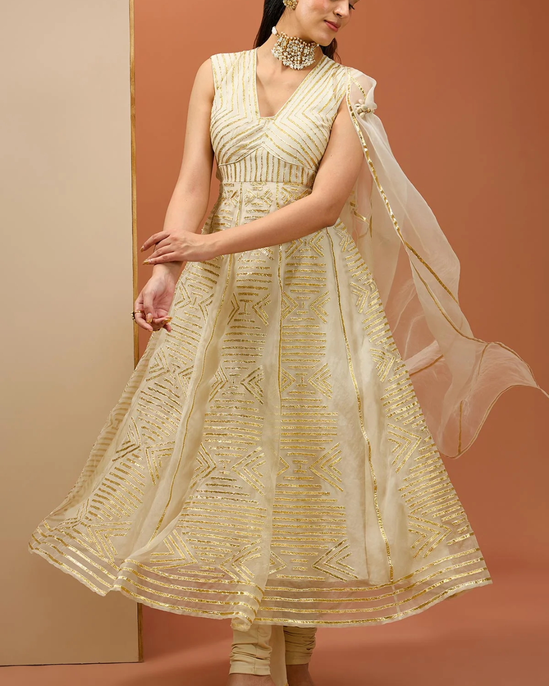 Esha Koul - Offwhite Golden Lasses Anarkali set From Noor