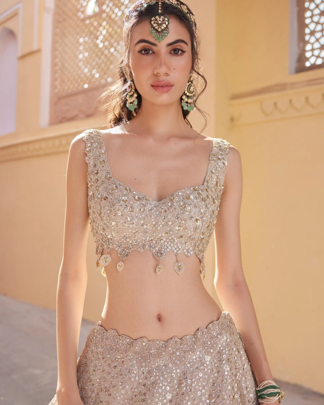 Osaa By Adarsh - Beige Champagne Embroidered Lehenga From RASM