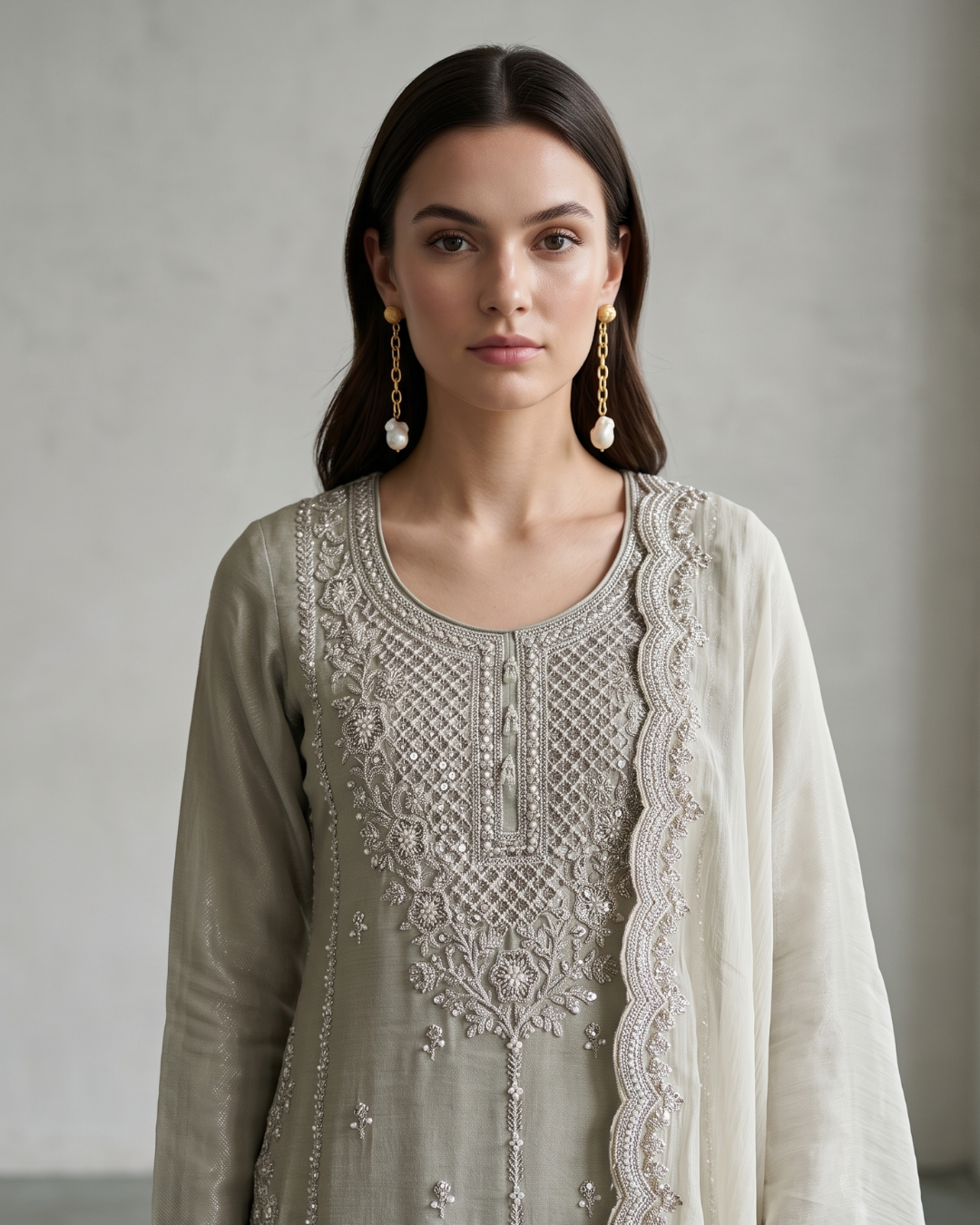 Basanti Kapde Aur Koffee - Grey Embroidered Dhoti Set From Suits & Shararas