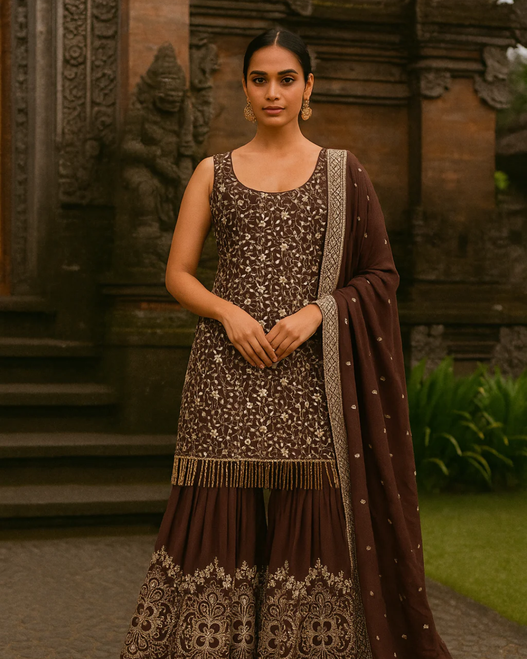 Anisha Shetty - Espresso Elegance Sharara Set