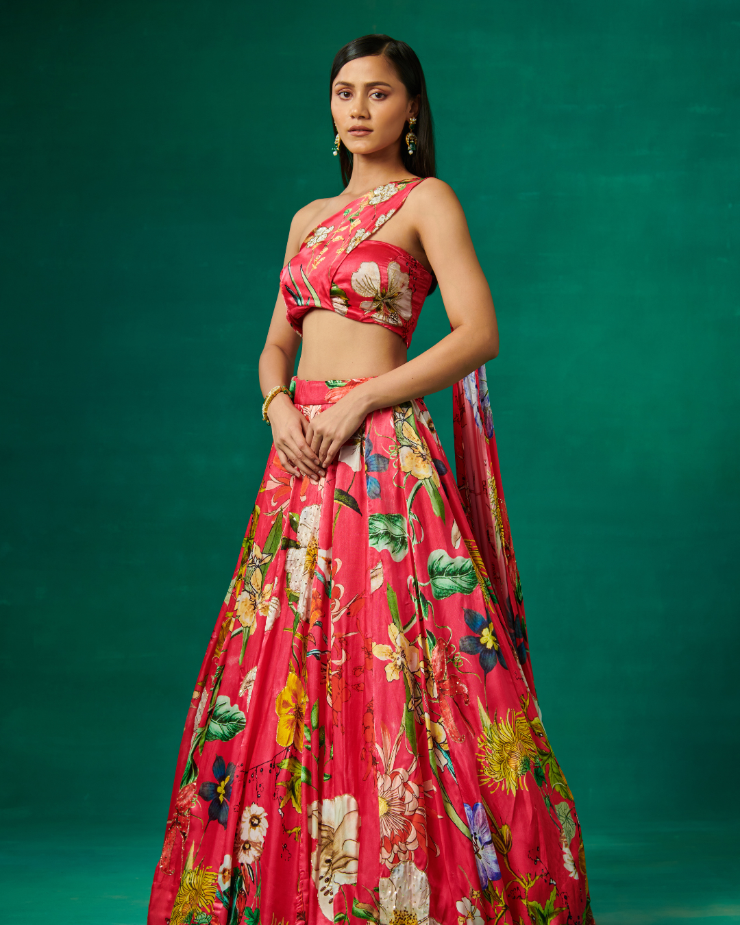 Sonali Bansal - Pink lehenga set with dupatta attached on shoulder From Bageecha